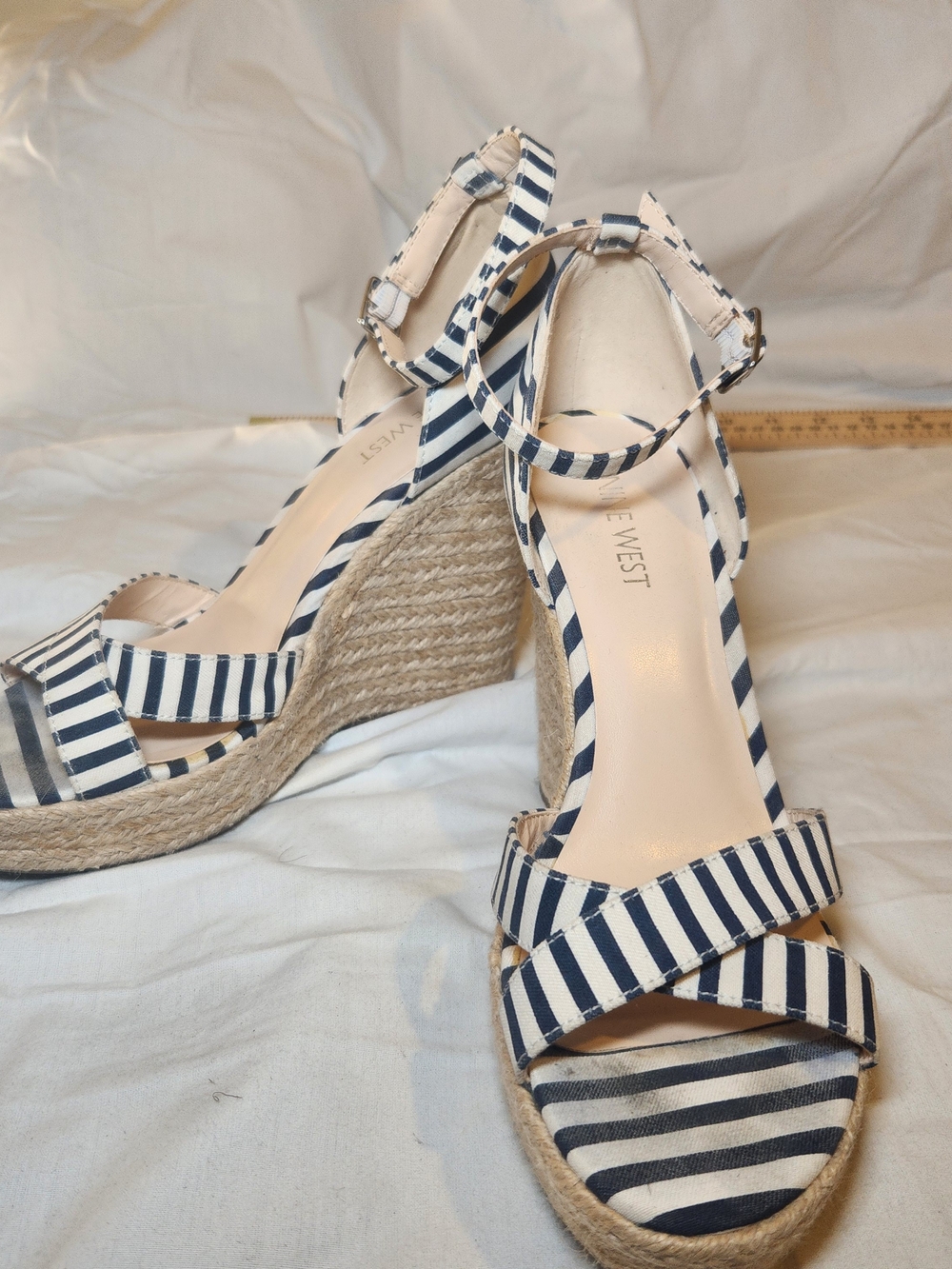 Nine West Navy & White Striped Espadrille Wedge Sandals
